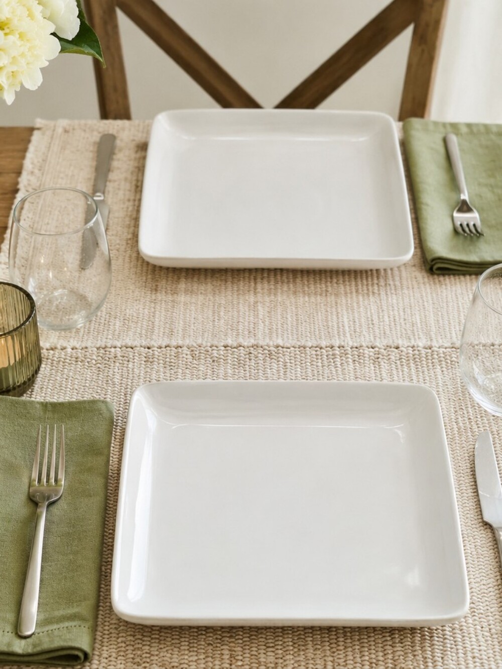 Pampered Chef Simple Additions Dinner Plates Set of 2 Square White Discontinued